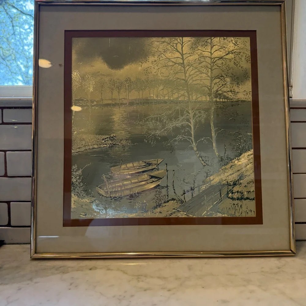 Vintage MANIFESTATIONS Inc‎ Optical Illusion Art Lake Scene Framed 1970s  Decor
